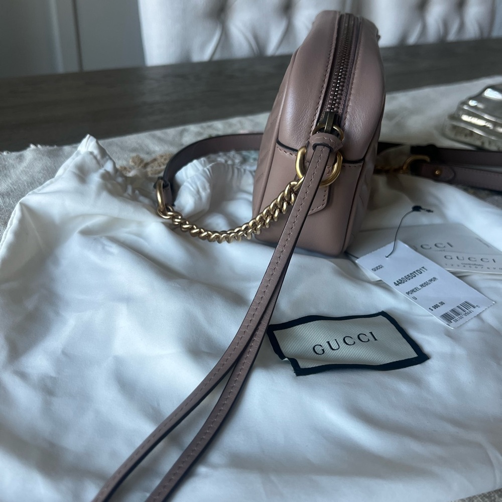 Authentic Calfskin Matelasse Mini GG Marmont Chain Shoulder Bag Porcelain Rose - Picture 3 of 12
